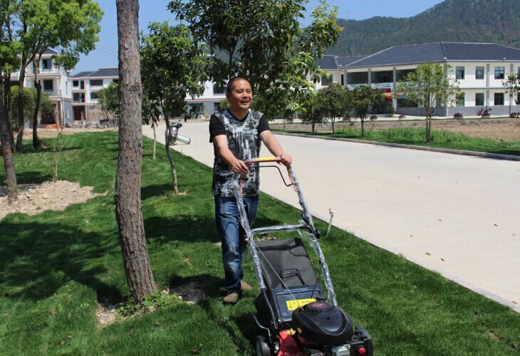 裘才強在村口進行義務勞動修建草坪.jpg
